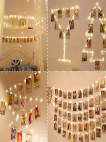 Cadena de luces con pinzas para fotos, luces decorativas para fiestas, cadena de luces LED romántica con pinzas para colgar fotos y tarjetas, elementos para mostrar fotos, adecuado para dormitorio, fiesta, boda, San Valentín, Navidad, Acción de Gracias, decoración de otoño, Halloween