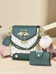 迷你手机包套装 - 时尚印花单肩包和斜挎包