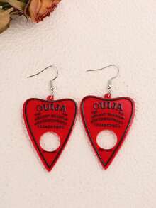 1 par de pendientes colgantes rojos con diseño de tabla Ouija gótica y patrón de letras negras - regalo creativo de fiesta de brujas para mujeres y niñas - Rojo - Ver 5