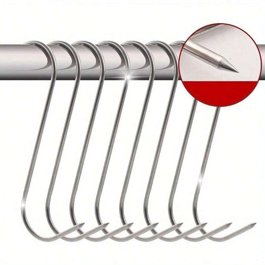 Set de 5/15 ganchos en forma de S de acero inoxidable, adecuado para colgar carnes ahumadas y embutidos - Plateado - Ver 1