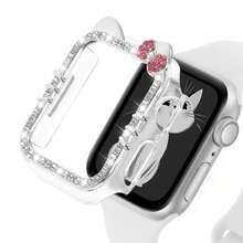 1 carcasă pentru cu model de pisică și diamante strălucitoare, potrivită pentru SE/8/7/6/5/4/3/2/1, husă de ceas cu protecție completă, rezistentă la șocuri/spargere, compatibilă cu de 40/41/44/45 mm, seria cu diamante strălucitoare pentru femei - Multicolor - Vizualizare 2