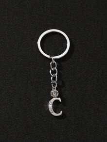 1pc Fashionable Personalized Mini English Letter Shape Keychain Pendant With Rhinestone Inlay, Suitable For Men/Women Car Keys Or Bag Decoration - Silver - View 3