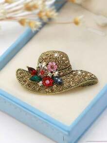 1 件多种款式彩色花卉水钻胸针女士时尚珠宝配饰宴会别针创意花篮合金胸针别针和镶嵌彩色水钻西装配饰胸花复古风格帽子合金胸针别针和闪闪发光的水晶圣诞树胸针 - 完美为任何服装增添节日气息