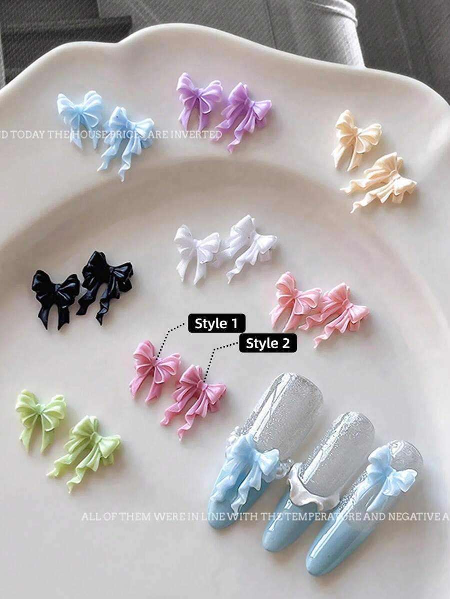 30 件马卡龙色 3D 蝴蝶结美甲装饰，别致丝带美甲配件，适合女性和女孩 DIY 工艺美甲用品指甲美甲饰物美甲宝石 - 彩色 - 查看 1