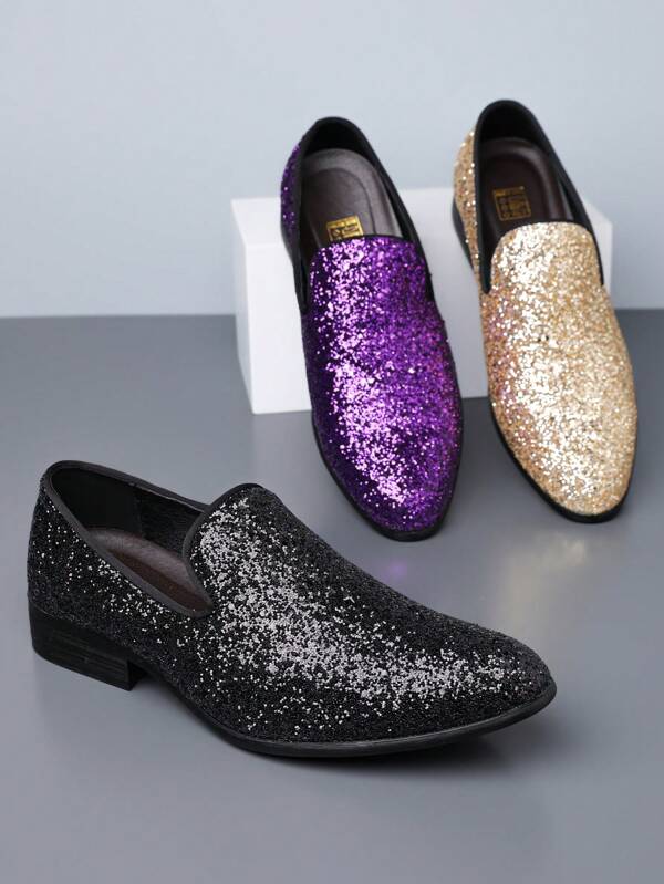 1 Pair Men's Elegant Sequin Slip-On Loafer Shoes For Nightclub Party Old Money Chic Autumn