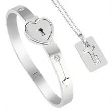 1pc Titanium Steel Creative Couples Lock Design Bracelet, Stainless Steel Heart Love Shape, Suitable For Everyday Wear