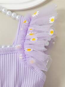 Nouvelle robe d'été pour bébé fille sans manches, en patchwork floral avec tulle, jupe bouffante mignonne