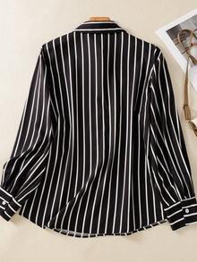 女士时尚条纹印花长袖休闲衬衫，春夏