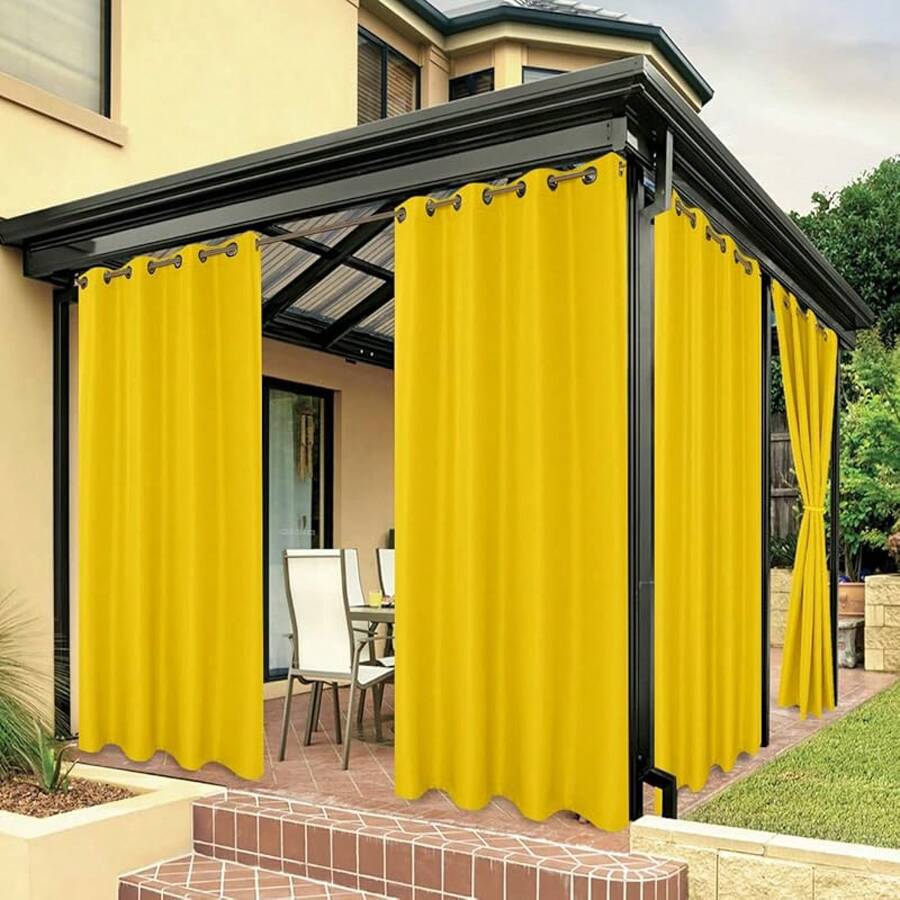 2025Hot-BONZER Waterproof Outdoor Curtains Patio, Premium Thick Privacy Weatherproof Grommet Outside Curtains Porch, Pergola, Cabana, 1 Panel, 54W X 84L Inch, - Yellow - View 1
