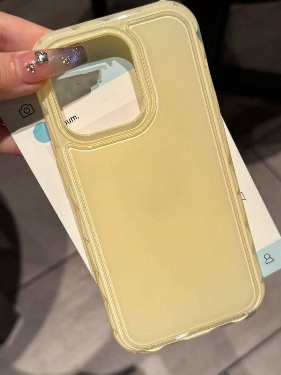 Fashion Cute Jelly Glossy Full Protection Phone Case Compatible With IPhone 16 15 14 13 12 Pro Max Soild Color Shockproof Soft Back Cases - 淺黃色 - 查看 1