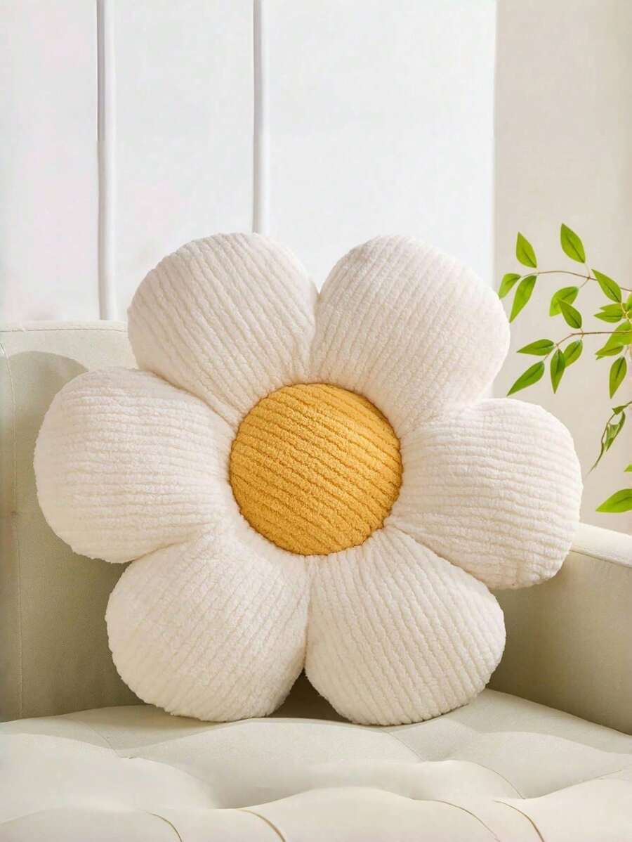 Flower Pillow,Christmas Decorative Flower-Shaped Pillow, Soft And Adorable Daisy Seat Cushion In Faux Rabbit Fur Material,Perfect For Winter Holiday Bedroom Decor, Sofa Accents, Bedding, And Other Home Furnishings,A Thoughtful Christmas Gift For Family And Friends