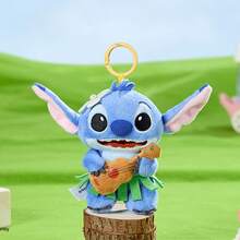 Miniso Stitch Summer Grass Skirt Plush Pendant, Cartoon Anime Plush Doll Keychain Pendant Doll Doll Gift, Bag Car Decor - Blue-grass Skirt - View 1