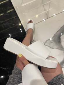 Women's Wedge Heel Casual Slip-On Sandals - White - View 2