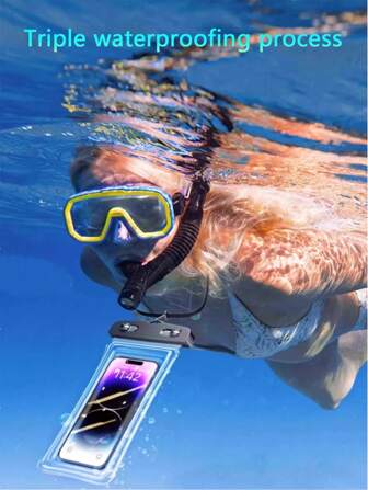 1入組透明防水手機袋,適用於所有手機型號,防水且兼容觸控屏幕,非常適合漂流和攝影