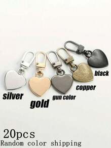 20/15/10/5/3/1 Heart-Shaped Zipper, Quick Installation Zipper Assistant, Detachable Zipper Head, Detachable Zipper Handle For Handbags, Jackets, Jackets, Suitcases - Simple Spare Metal Accessories, Small Gifts, Gifts For Her, Valentine's Day