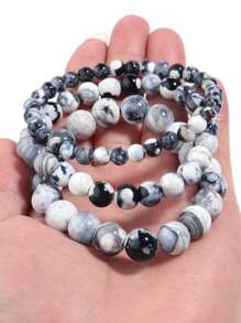 1 Stück Schwarzweiß Feuerachat Armband, Natürlicher Stein Krista ll Heilung Chakra Erdung Energie Schmuck für Frauen Männer, Geschenk für Ihn oder Sie