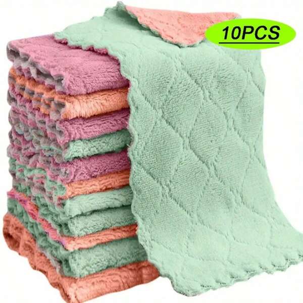 10pcs Random Color Super Absorbent Microfiber Kitchen Dish Cloth High-Efficiency Tableware Household Cleaning Towel,Kitchen,Bathroom,Home,Household Suppliers, Cleaning Accessories, Household Cleaning Supplies, Room Decoration, Can Be Used To Prevent Oil Stains, Garbage, Etc., Suitable For Kitchens, Restaurants, Parties, Gatherings, Travel, Family Gifts, Home Gifts