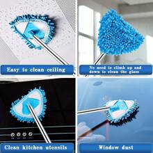 Multifunktionaler Teleskop-Dreieck-Wischmopp - 360° drehbarer einziehbarer Griff mit waschbaren Chenille-Pads, Sackgassen-Design für Decke, Wand, Boden, Auto Tiefenreinigung, Nass- und Trockeneinsatz, winkelverstellbarer Staubwischer - Verlängerungswerkzeug für hohe Decken & Haustierhaare - perfekt für Hausbesitzer, Reinigungskräfte, Autopflege - Muss-haben für den Frühjahrsputz & Einweihungsgeschenk