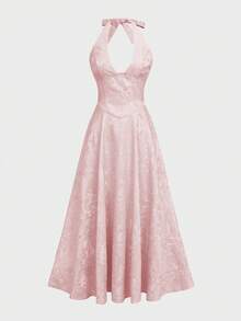 Đầm midi dáng xòe cổ chữ V, chất liệu vải dệt họa tiết hoa, thanh lịch, thích hợp cho buổi hẹn hò hoặc kỳ nghỉ, mùa hè. - Màu Hồng  San hô - Xem 5