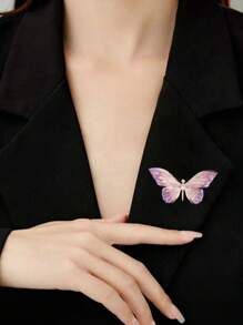 Broche de mariposa de esmalte degradado de lujo, broche elegante vintage con decoración de cristal de rinoceronte chapado en oro de aleación para mochila escolar