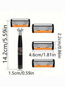 1 Handle + 24 Blades+1 Box Luxury Men's Stainless Steel Razor Set - Ultra Sharp Close Fitting Blades For Smooth Shaving And Beard Trimming, Easy To Clean And Durable, With Anti Slip Metal Handle Multiple Package Options Available - Orange - View 2