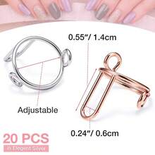 Dispensadores de botellas Wudu, juego de 20 anillos de uñas de presión sin pegamento, talla ajustable para uñas acrílicas, juego de uñas postizas de metal reutilizable para mujer, regalo de manicura DIY, color oro rosa y - 20 unidades:ororosayplata - Ver 5