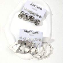 2025 New 10/22 Vacation Simple Exaggerated European And American Gold Style Butterfly Flower Twisted Polygon Imitation Pearl Women's Earrings Stud Set Women's Party Travel Holiday Essential Date - 金色 - 查看 7