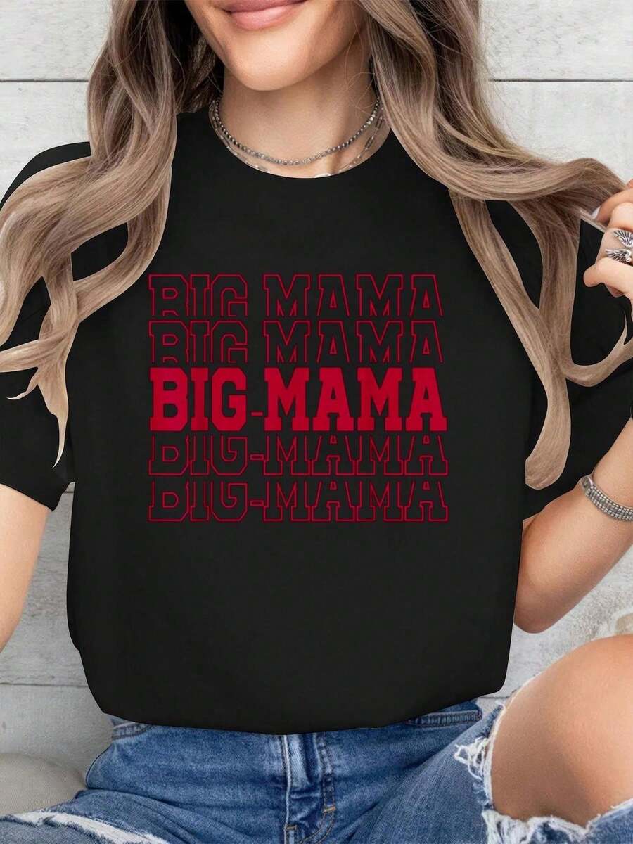Plus Size Cute Big Mama Birthday Matching Family T Shirt Women Size L-3XL 4XL 5XL - 黑色 - 查看 1