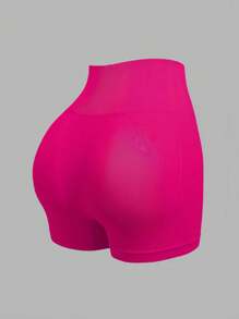 1pc Women's Seamless High Waisted Solid Color Knit Sports Shorts, Yoga Training & Cycling Shorts, Comfortable Breathable Fashion Activewear