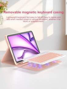 Funda de teclado de piel sintética con teclado inalámbrico desmontable, batería de 150mAh y soporte para Apple Pencil, compatible con iPad (A16) de 11a/10a generación, 7a/8a/9a generación, iPad Air de 4a/5a generación (M2 2024/M3 2025), iPad Pro de 11" (2018/2020/2021/2022), color rosa