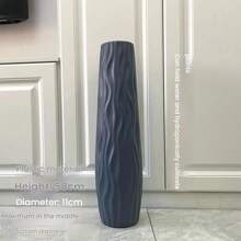 Jarrón alto de pie grande, de plástico de imitación de cerámica, blanco y negro, de estilo europeo, para arreglos florales secos y decoración del salón. Jarrón cilíndrico retro clásico, resistente, de varios colores, decoración de sobremesa para sala de estar, sin necesidad de baterías
