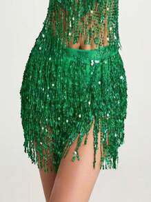 1 pieza Falda envolvente para la cintura con flecos brillantes, falda de 4 capas con flecos de lentejuelas para danza del vientre, danza latina, actuaciones de danza, adecuado para Halloween, carnaval, fiestas de baile, accesorios decorativos para la cintura