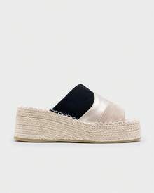 Wedge Clog Espadrilles With Platform, Heeled Mules Sandals, Wedge Clogs, For Summer Vacation - Black - View 3