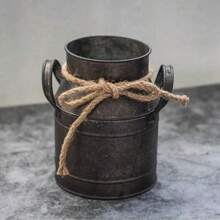 1 pieza Jarra de leche estilo europeo, cubo retro de lata antigua, cubo para flores, florero, decoración y adornos