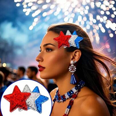 4th Of July Sequined Star Hair Clip, Party Decorative Five-Pointed Star Hair Clip Accessory