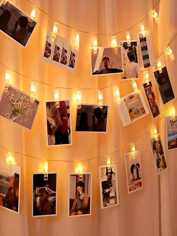 Cordão de luzes com clipe para fotos, luzes de decoração para festas, cordão de luzes LED com clipe romântico, presente de aniversário para pendurar fotos em cartões, luzes de decoração para festas, elementos de suporte para exibição de fotos, adequado para quarto, festa, casamento, dia dos namorados, Natal, Ação de Graças