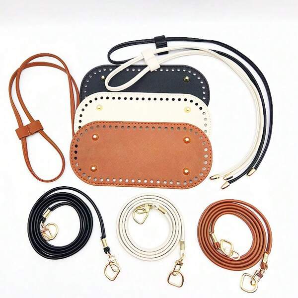 3Pcs DIY Purse Making Kit With Chain PU Leather Bucket Bag Base & Shoulder Strap Crochet Handbag Accessories