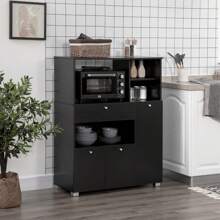 Credenza da cucina per microonde e forno, mobile da cucina con ante, ripiani e cassetto, mobile dispensa moderno in truciolato per soggiorno, 90 x 40 x 120 cm, nero