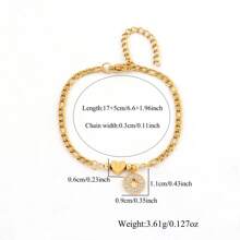 1 pieza Pulsera de cadena Figaro de acero inoxidable dorado con iniciales en forma de corazón, cruzado hueco y circonita pavé de moda para mujeres