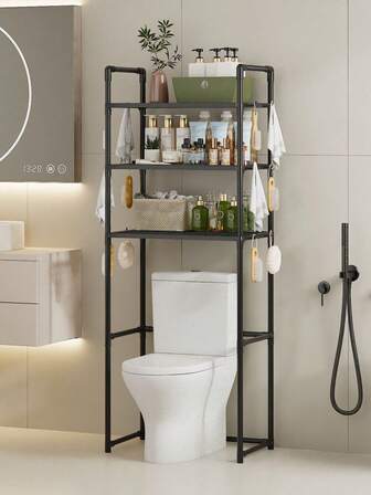 1 pieza - Estantería sobre el inodoro en el baño, estantería sin perforación en el inodoro, gabinete de almacenamiento y estantería de múltiples capas del piso al techo en el baño, que es muy adecuado para el sistema de almacenamiento en el baño y la cocina