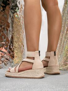 女士透明露趾交叉带防滑鞋底凉鞋 - 休闲独特的四季沙滩鞋，适合度假、办公室和休闲装，百搭厚底高跟凉鞋 | 中性色鞋子 | 防水厚底高跟凉鞋