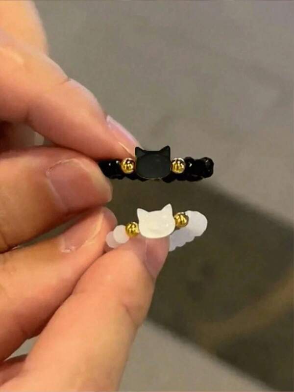 2 Stück Katzen Liebhaber Best Friend Ring ästhetischer minimalistischer Schmuck Geschenk für Frauen Mädchen einzigartig zart süß elegant Mode Studentin schick zart von Haustieren inspiriertes Accessoire