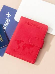 1 pieza Funda para pasaporte con acabado mate de material de PU, con mapa mundial e impresión de letras y diseño fijo, estuche/cartera/bolsa para pasaporte, artículo de viaje esencial para vacaciones, vuelos, regreso a la escuela, hombre y mujer