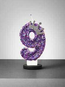 1 件蛋糕装饰数字 0-9 插入物、派对氛围配件、紫色闪光银皇冠数字蜡烛，适用于生日蛋糕、圣诞节 - 紫色 - 查看 12
