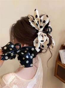 1 Stück eleganter Stoffbogen Polka Punkt Haarklammer für Damen, Punkt Schleife Pferdeschwanz Hochsteckfrisur Haarklammer, geeignet für Kleider, vielseitige tägliche Haarstyling Deko-Accessoires, boho elegante Mode Haarzubehör