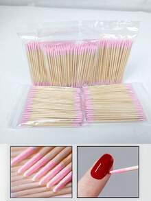 约100片/300片/包双头指甲油擦拭棒，小尖头双头纹身眉毛美容工具擦拭，1/2/3/4/5/10/20包包装，美甲用品，美甲工具，美甲工具，返校，指甲，按压指甲的美甲工具 - 粉色 - 查看 1
