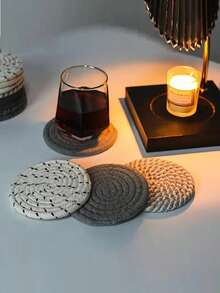 4 Or 8-Piece Set Of Woven Drink Coasters, Round Absorbent Beverage Cup Mats,Round Absorbent Beverage Cup Mats, Handmade Fabric Coasters, Absorbent Coaster Set With Tray, Bohemian Style,Suitable For Coffee Table Home Decoration Bar Gift - Brown Series - Multicolor - View 5