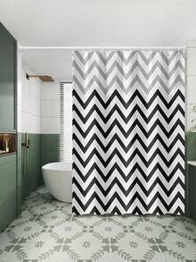 Colección de cortinas de baño PEVA - Rayas de cebra en degradado moderno negro-blanco-gris con diseño impermeable y de fácil limpieza | 4 opciones de tamaño (80x180cm a 180x200cm) | Textura lisa de gotas de agua, ganchos antideslizantes para baños minimalistas Decoración de la habitación Accesorios de baño Decoración de baño de vuelta al colegio - Multicolor - Ver 1