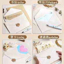 16pcs Vintage Stationery Set, Including 3pcs Linen Texture Envelopes, 10pcs Kraft Paper, 3pcs Thankyou Stamp Stickers, Suitable For Making Invitations, Thank You Cards, Love Letters, Mother's Day Gifts - Apricot - View 3