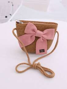 1 Peça Nova Bolsa De Palha Para Meninas Com Decoração De Laço Adequada Para Uso Diário